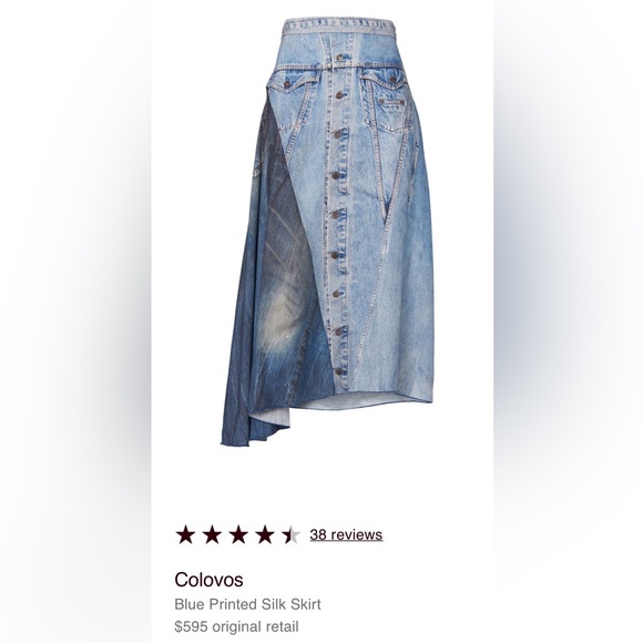 COLOVOS Blue Silk Printed Skirt - Picture 5 of 14